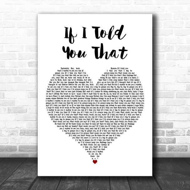 Whitney Houston Ft. George Michael If I Told You That White Heart Wall Art Gift Song Lyric Print