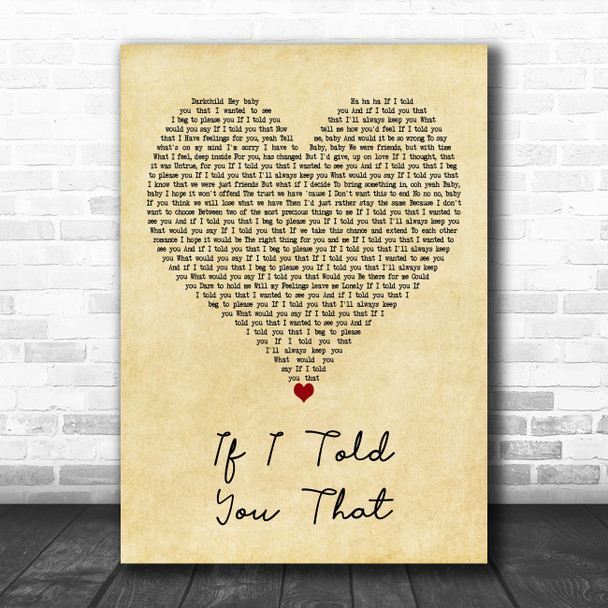 Whitney Houston If I Told You That Vintage Heart Decorative Wall Art Gift Song Lyric Print