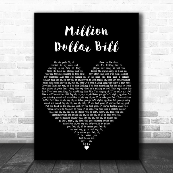 Whitney Houston Million Dollar Bill Black Heart Decorative Wall Art Gift Song Lyric Print