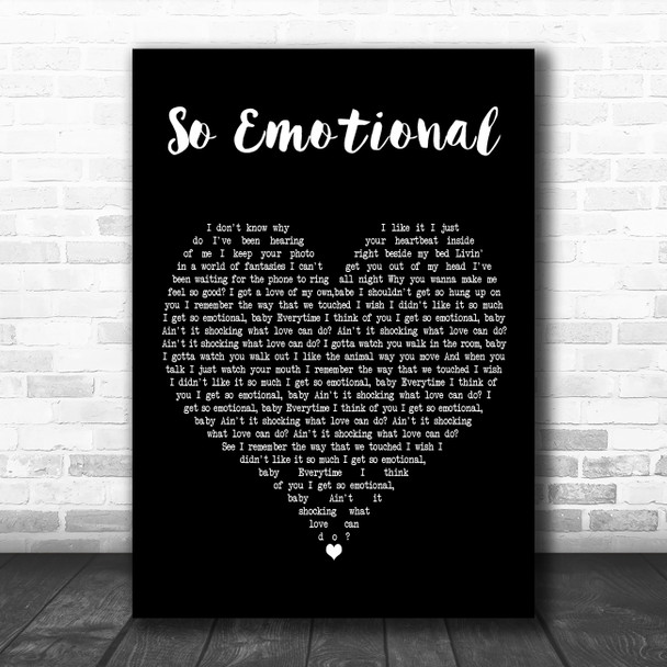 Whitney Houston So Emotional Black Heart Decorative Wall Art Gift Song Lyric Print