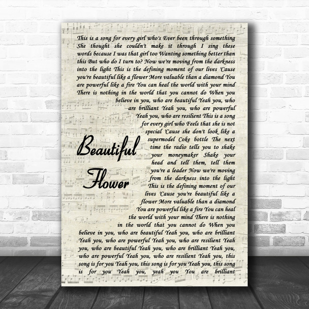 India Arie Beautiful Flower Vintage Script Song Lyric Music Wall Art Print