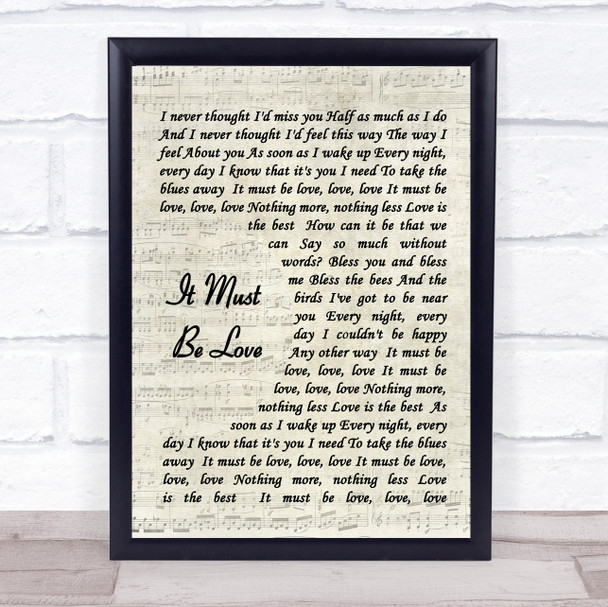 It Must Be Love Madness Song Lyric Vintage Script Music Wall Art Print