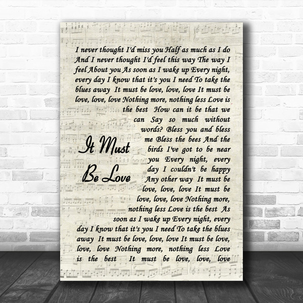 It Must Be Love Madness Song Lyric Vintage Script Music Wall Art Print