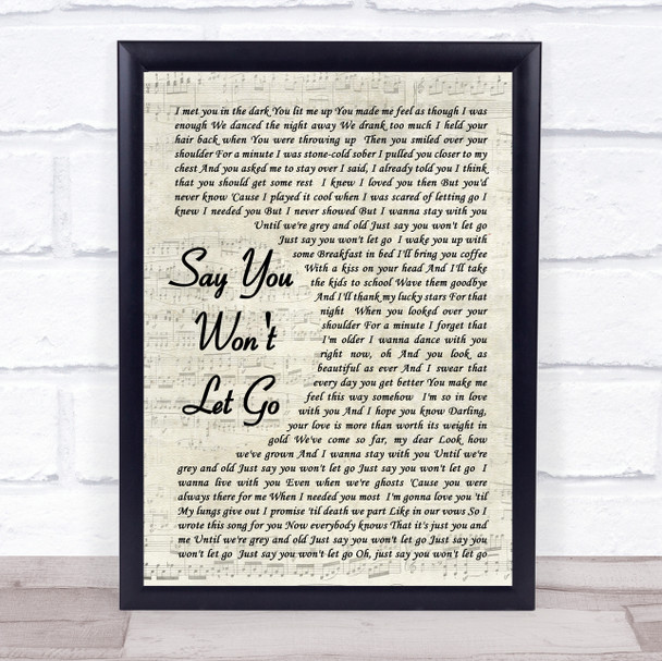 James Arthur Say You Won't Let Go Vintage Script Song Lyric Music Wall Art Print