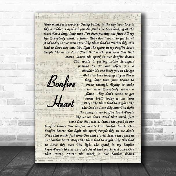 James Blunt Bonfire Heart Vintage Script Song Lyric Music Wall Art Print