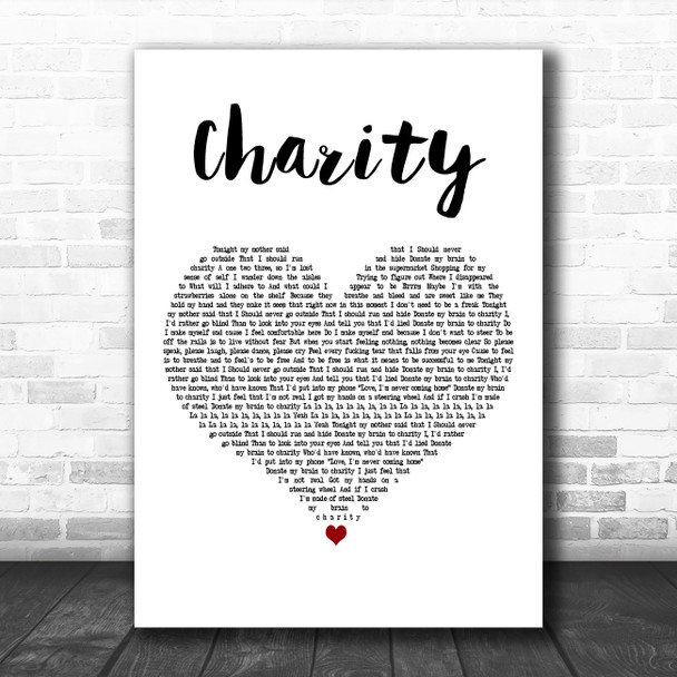 YUNGBLUD charity White Heart Decorative Wall Art Gift Song Lyric Print