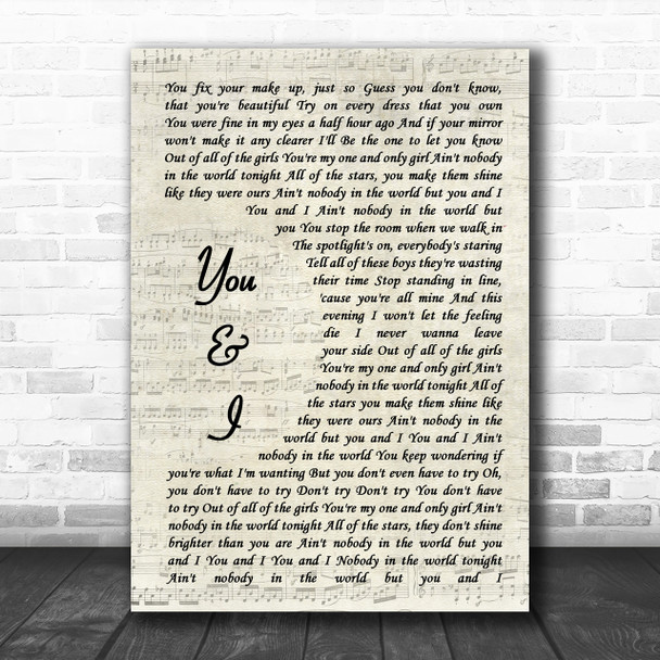 John Legend You & I Song Lyric Vintage Script Music Wall Art Print