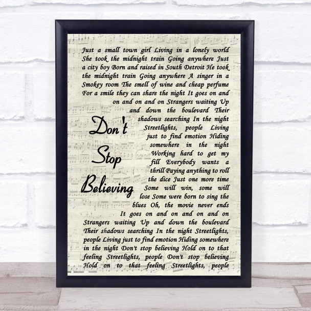 Journey Don't Stop Believing Vintage Script Song Lyric Music Wall Art Print