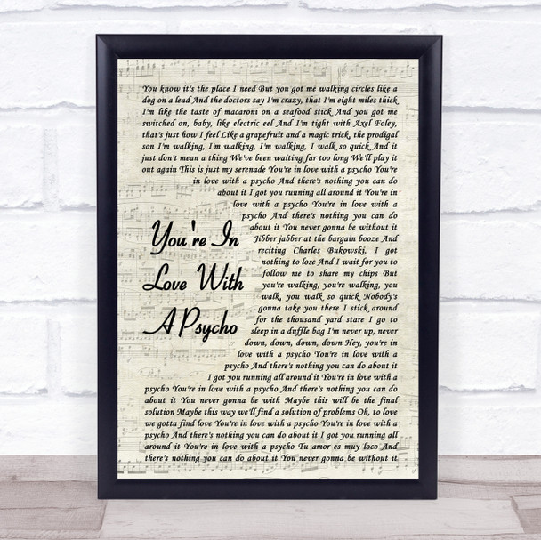 Kasabian You're In Love With A Psycho Vintage Script Song Lyric Music Wall Art Print