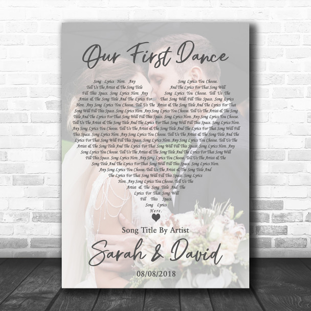 Full Page Portrait Photo First Dance Wedding Any Song Lyric Wall Art Print