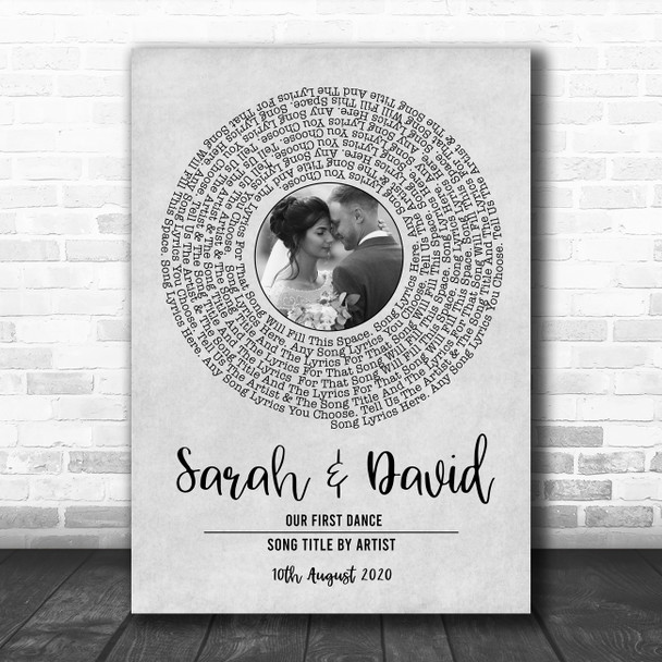 Grey Vinyl Record Wedding First Dance Photo Any Song Lyric Wall Art Print