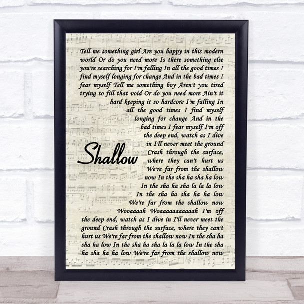 Lady Gaga & Bradley Cooper Shallow Vintage Script Song Lyric Music Wall Art Print