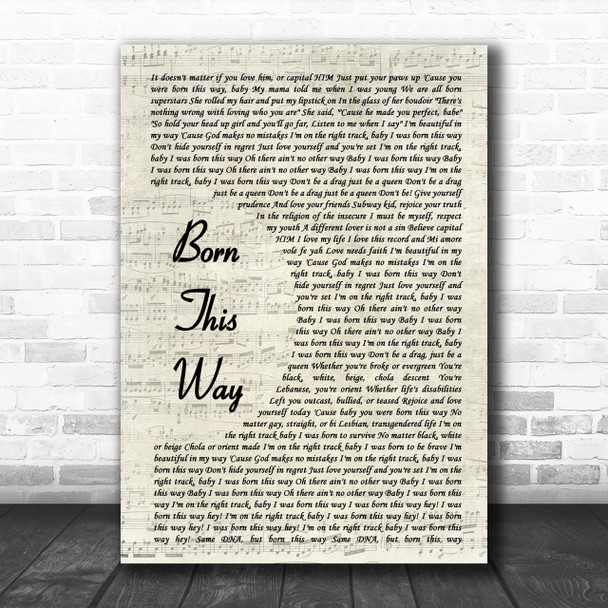 Lady Gaga Born This Way Vintage Script Song Lyric Music Wall Art Print