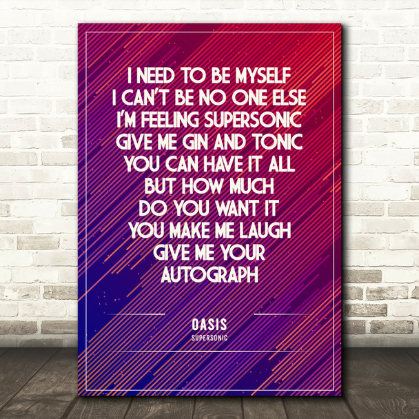Oasis Supersonic Retro Purple Lines Music Song Lyric Wall Art Print