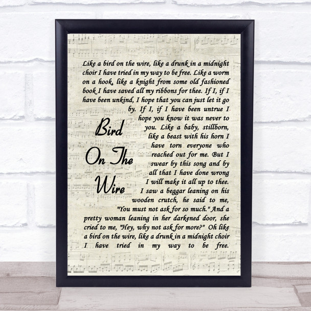 Leonard Cohen Bird On The Wire Song Lyric Music Wall Art Print