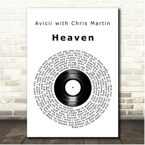 Avicii with Chris Martin Heaven Vinyl Record Song Lyric Print