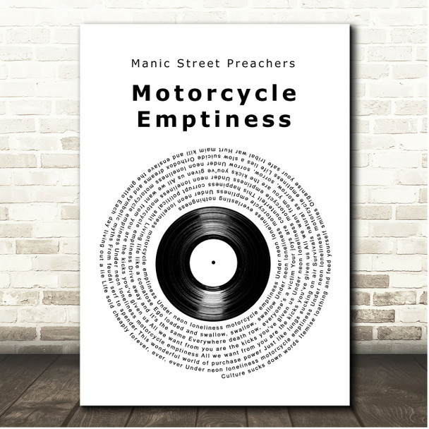 Manic Street Preachers Motorcycle Emptiness Vinyl Record Song Lyric Print
