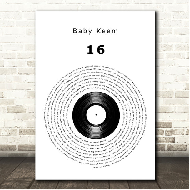 Baby Keem 16 Vinyl Record Song Lyric Print