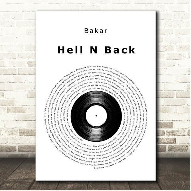 Bakar Hell N Back Vinyl Record Song Lyric Print