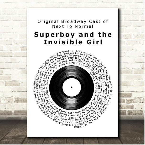 Original Broadway Cast of Next To Normal Superboy and the Invisible Girl Vinyl Record Song Lyric Print