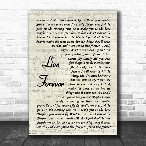 Live Forever Oasis Script Song Lyric Music Wall Art Print