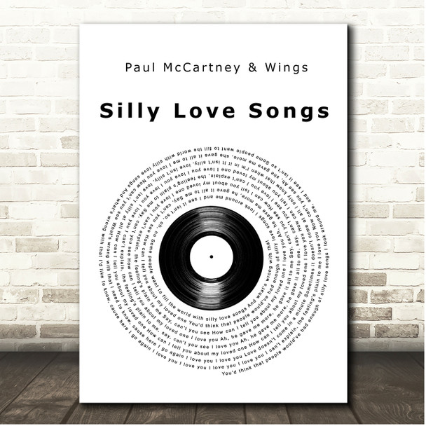 Paul McCartney & Wings Silly Love Songs Vinyl Record Song Lyric Print