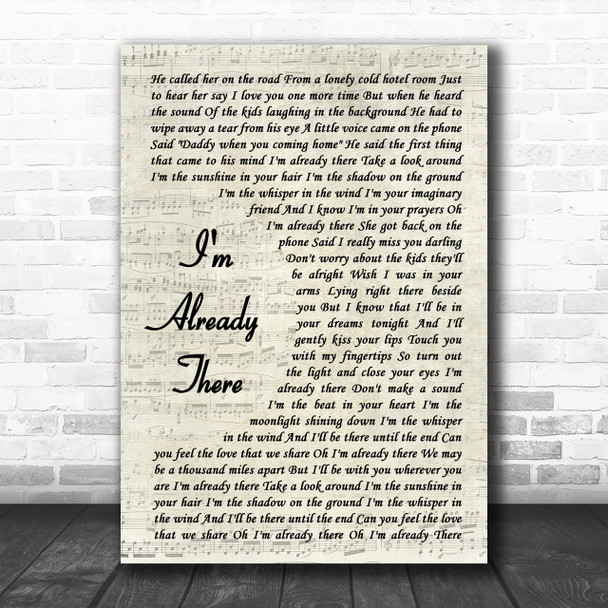 Lonestar I'm Already There Vintage Script Song Lyric Music Wall Art Print