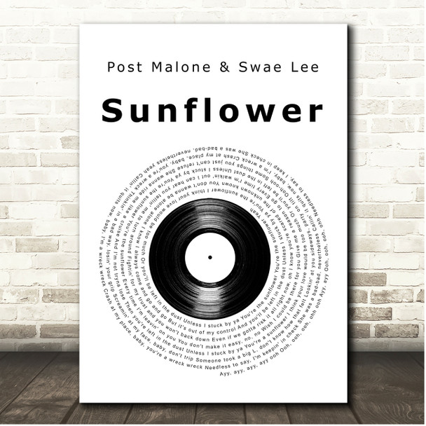 Post Malone & Swae Lee Sunflower Vinyl Record Song Lyric Print