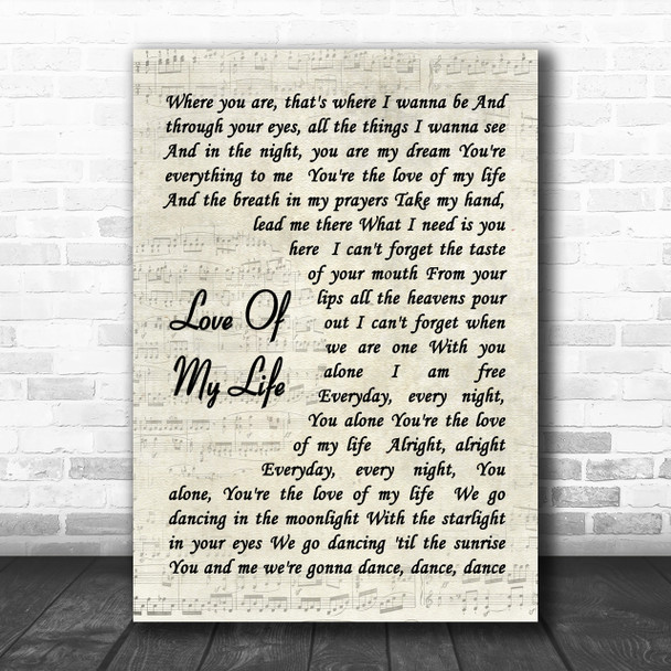 Love Of My Life Santana Script Song Lyric Music Wall Art Print