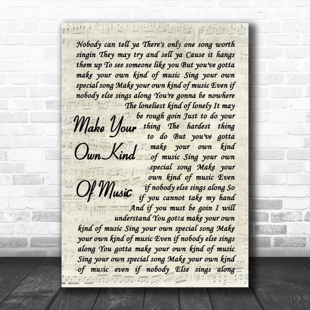 Mama Cass Elliot Make Your Own Kind Of Music Vintage Script Song Lyric Music Wall Art Print
