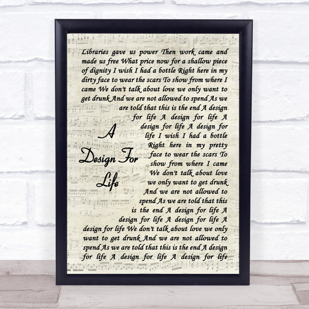 Manic Street Preachers A Design For Life Vintage Script Song Lyric Music Wall Art Print