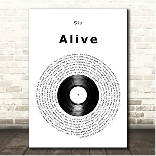 Sia Alive Vinyl Record Song Lyric Print