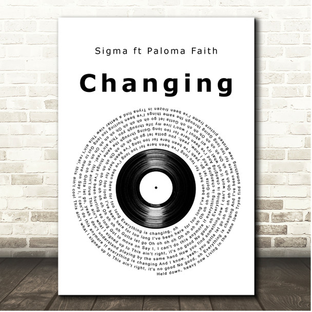 Sigma ft Paloma Faith Changing Vinyl Record Song Lyric Print