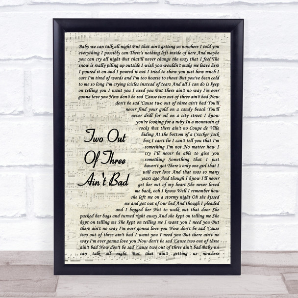 Meat Loaf Two Out Of Three Ain't Bad Vintage Script Song Lyric Music Wall Art Print