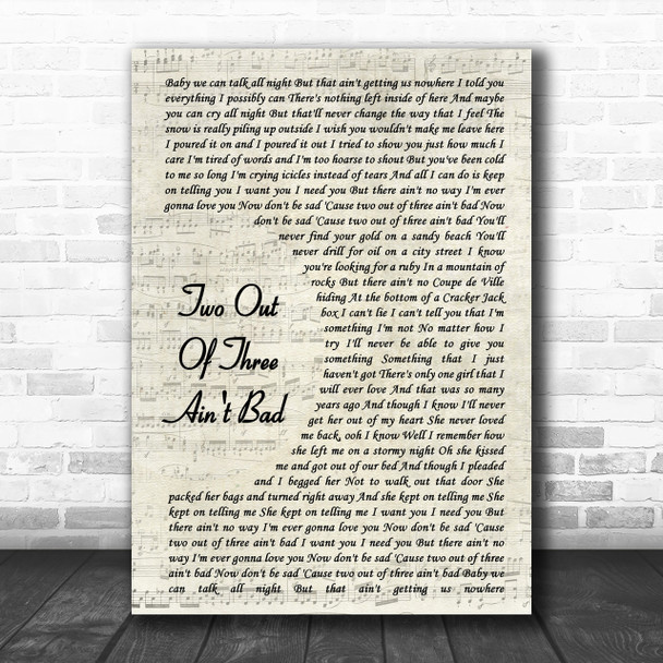 Meat Loaf Two Out Of Three Ain't Bad Vintage Script Song Lyric Music Wall Art Print