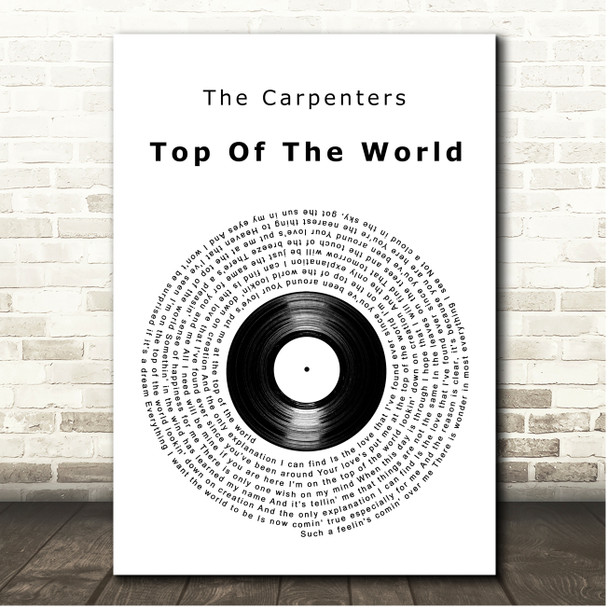 The Carpenters Top Of The World Vinyl Record Song Lyric Print