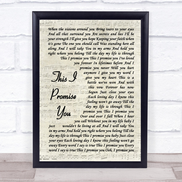 N Sync This I Promise You Song Lyric Vintage Script Music Wall Art Print