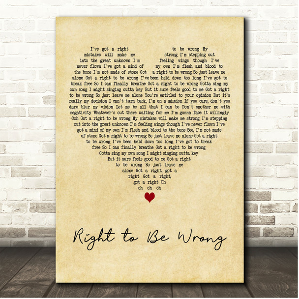 Joss Stone Right to Be Wrong Vintage Heart Song Lyric Print
