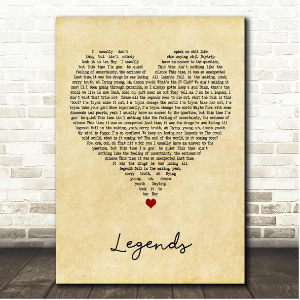 Juice WRLD Legends Vintage Heart Song Lyric Print