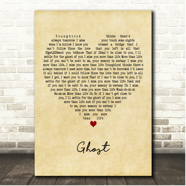 Justin Bieber Ghost Vintage Heart Song Lyric Print
