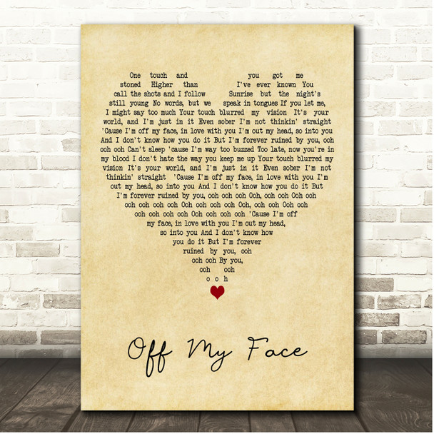 Justin Bieber Off My Face Vintage Heart Song Lyric Print