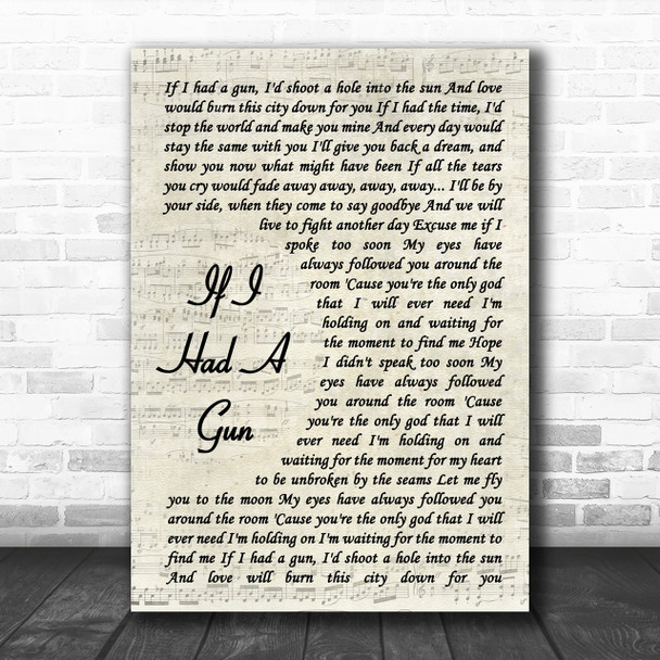 Noel Gallagher If I Had A Gun Vintage Script Song Lyric Music Wall Art Print Noel Gallagher If I Had A Gun Vintage Script Song Lyric Music Wall Art Print