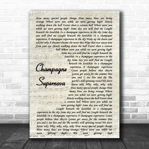 Oasis Champagne Supernova Song Lyric Vintage Script Music Wall Art Print