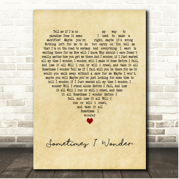 Kristian Leontiou Sometimes I Wonder Vintage Heart Song Lyric Print