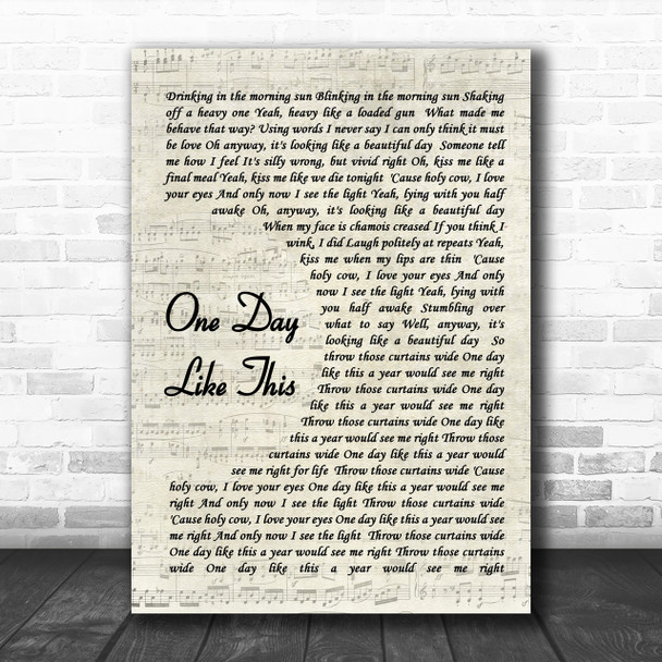 One Day Like This Elbow Song Lyric Vintage Script Music Wall Art Print