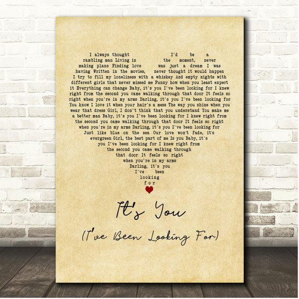 Lewis Brice Its You (Ive Been Looking For) Vintage Heart Song Lyric Print