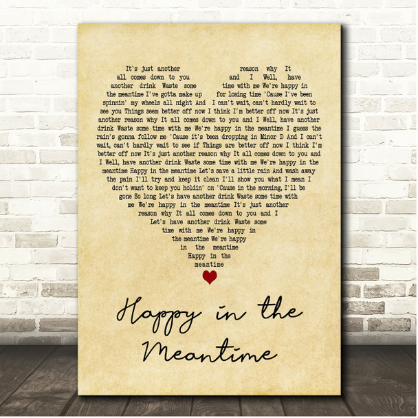 Lit Happy in the Meantime Vintage Heart Song Lyric Print