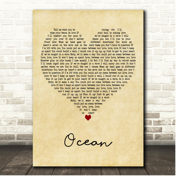 Martin Garrix Ocean Vintage Heart Song Lyric Print