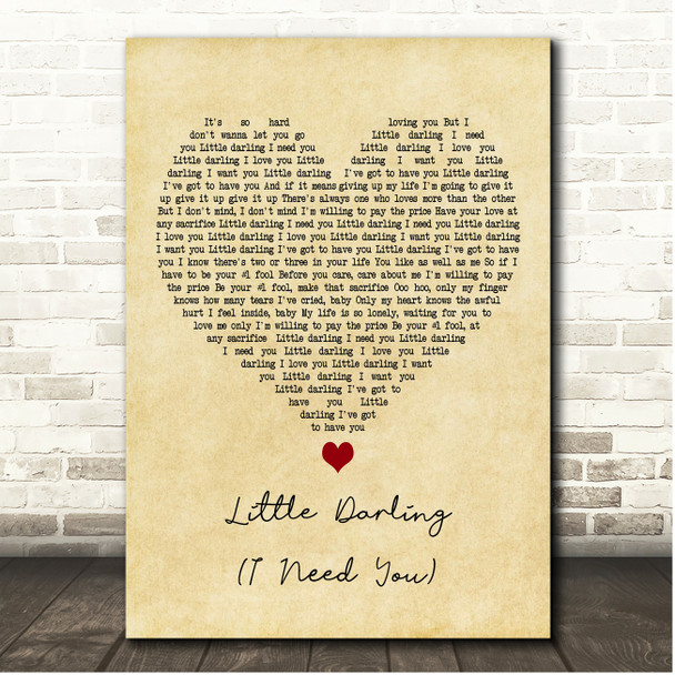 Marvin Gaye Little Darling (I Need You) Vintage Heart Song Lyric Print