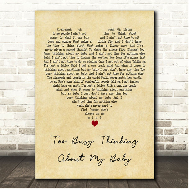 Marvin Gaye Too Busy Thinking About My Baby Vintage Heart Song Lyric Print